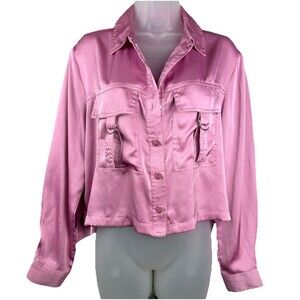 Laundry By Shelli Segal Button Up Satin Blouse M Pink with Breast Pockets